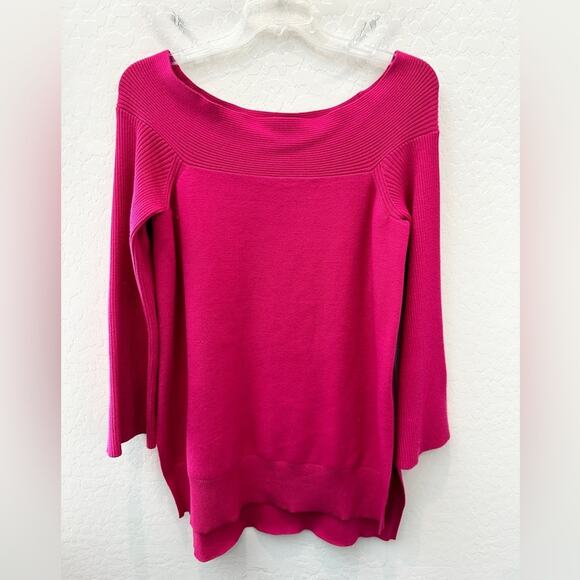 ANTHROPOLOGIE | Elise Off Shoulder Ribbed Sweater Hot Pink Fuchsia | Size XL - Picture 1 of 8